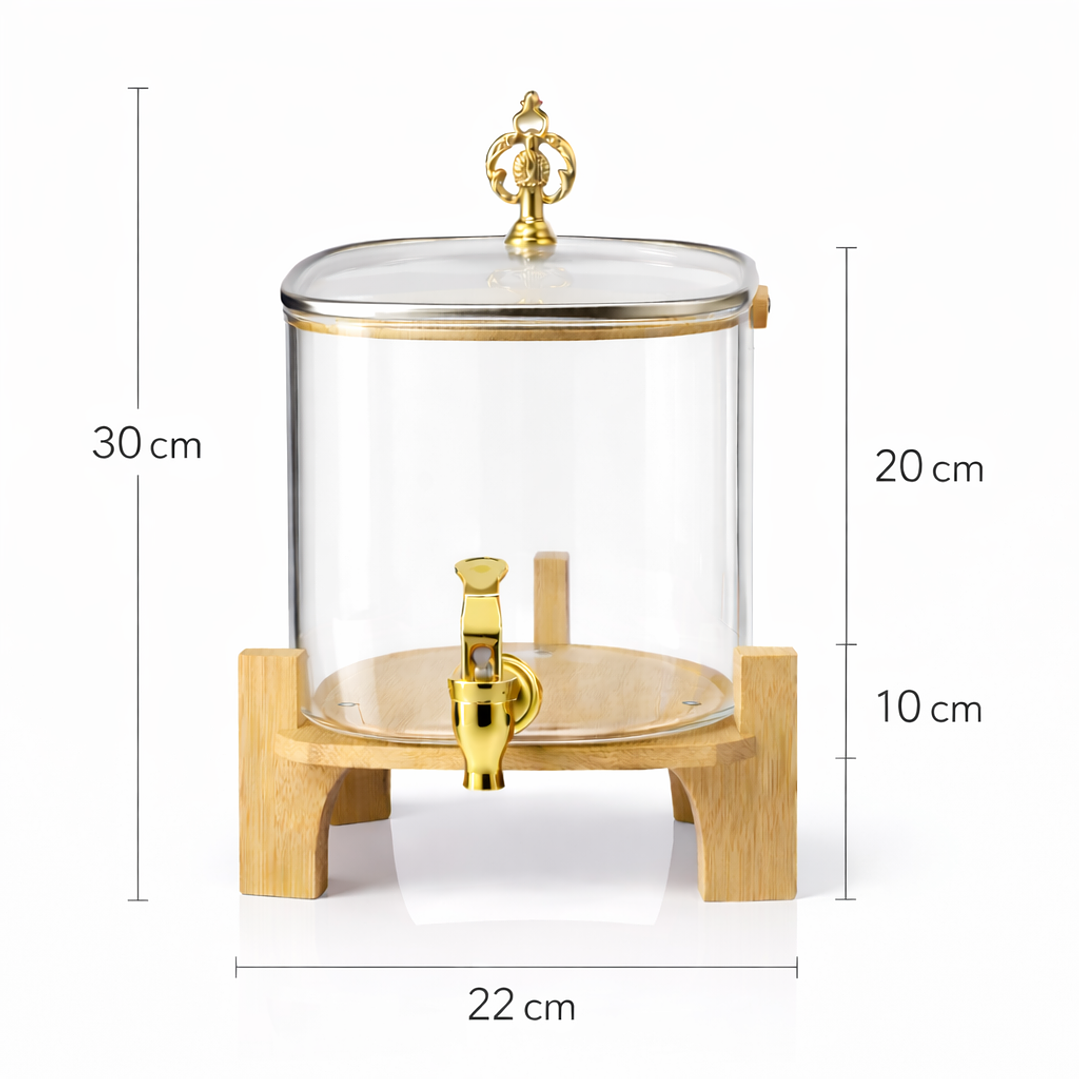 Dispensador de Bebidas de Vidrio 3.2 Litros con Base de Bambú y Grifo – Dispensador para Jugos, Limonada o Agua 2