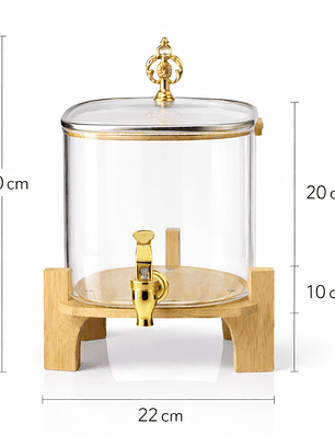 Dispensador de Bebidas de Vidrio 3.2 Litros con Base de Bambú y Grifo – Dispensador para Jugos, Limonada o Agua