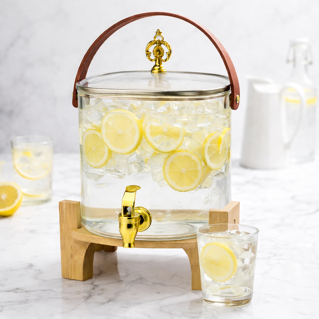Dispensador de Bebidas de Vidrio 3.2 Litros con Base de Bambú y Grifo – Dispensador para Jugos, Limonada o Agua 4