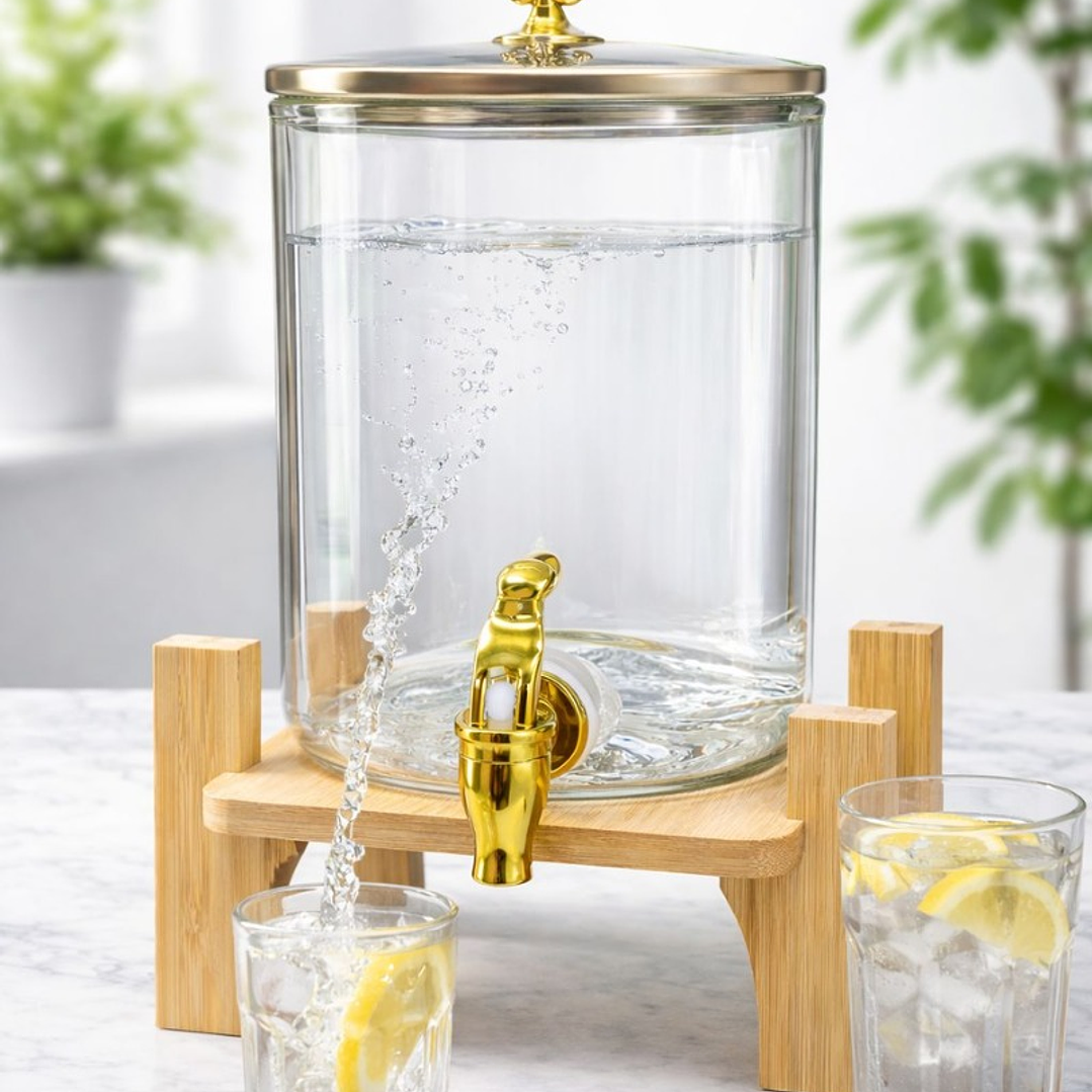 Dispensador de Bebidas de Vidrio 3.2 Litros con Base de Bambú y Grifo – Dispensador para Jugos, Limonada o Agua 6