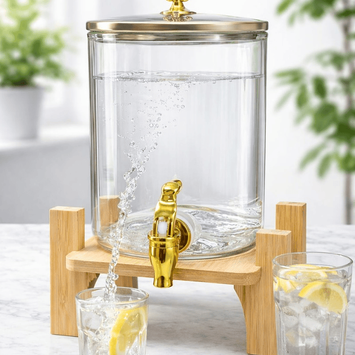 Dispensador de Bebidas de Vidrio 3.2 Litros con Base de Bambú y Grifo – Dispensador para Jugos, Limonada o Agua 6