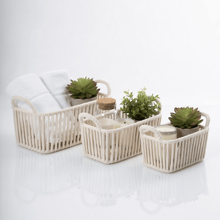Set de 3 Cestas Organizadoras de Cuerda de Algodón con Asas | Canastas Decorativas Multiuso para Cocina, Baño, Dormitorio u Oficina 1