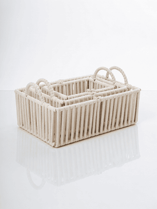 Set de 3 Cestas Organizadoras de Cuerda de Algodón con Asas | Canastas Decorativas Multiuso para Cocina, Baño, Dormitorio u Oficina