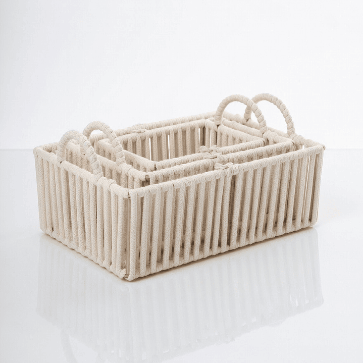 Set de 3 Cestas Organizadoras de Cuerda de Algodón con Asas | Canastas Decorativas Multiuso para Cocina, Baño, Dormitorio u Oficina 2