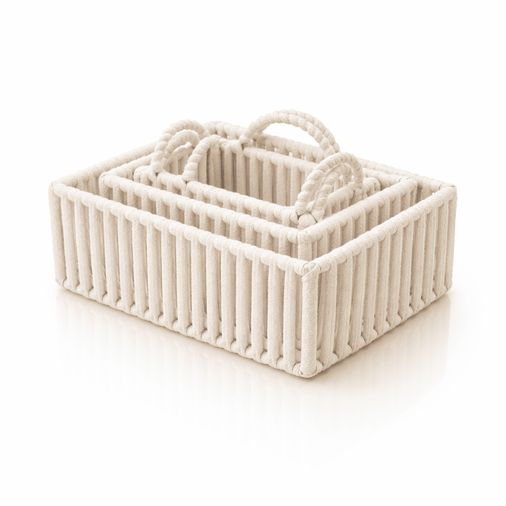 Set de 3 Cestas Organizadoras de Cuerda de Algodón con Asas | Canastas Decorativas Multiuso para Cocina, Baño, Dormitorio u Oficina 4