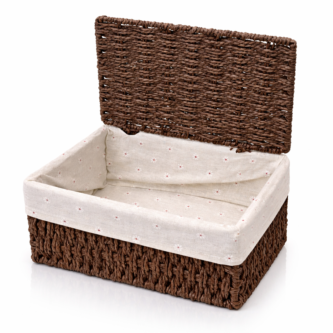Set de 3 Cajas Organizadoras de Mimbre con Tapa | Cestos Decorativos para Hogar 2