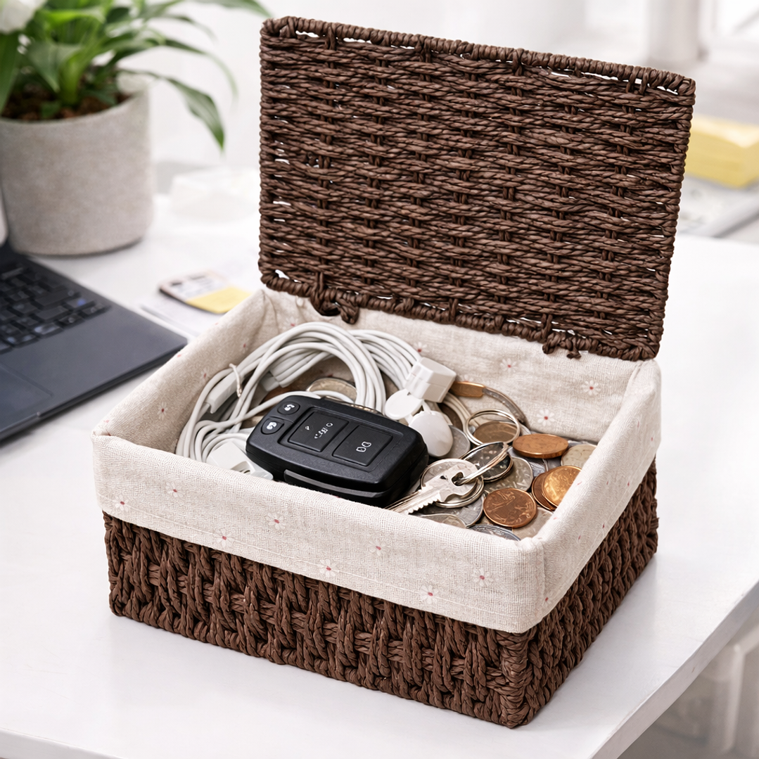 Set de 3 Cajas Organizadoras de Mimbre con Tapa | Cestos Decorativos para Hogar 3