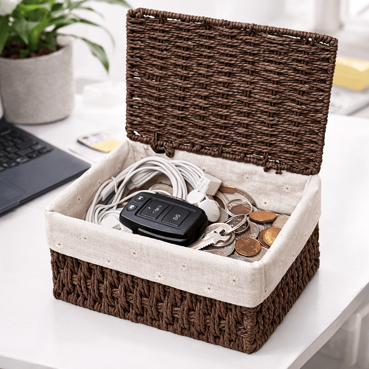 Set de 3 Cajas Organizadoras de Mimbre con Tapa | Cestos Decorativos para Hogar 3