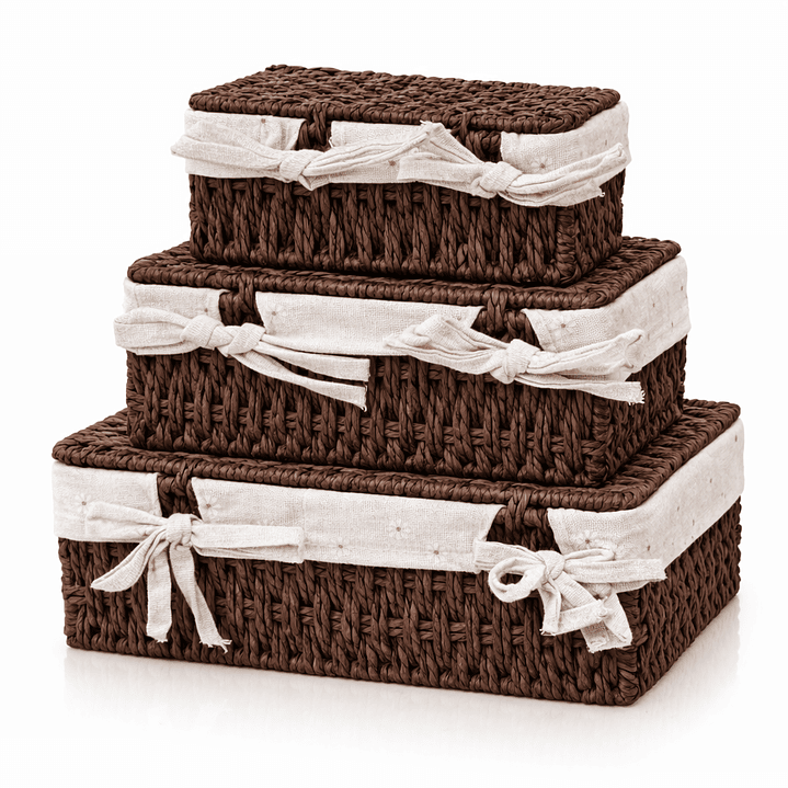Set de 3 Cajas Organizadoras de Mimbre con Tapa | Cestos Decorativos para Hogar 4