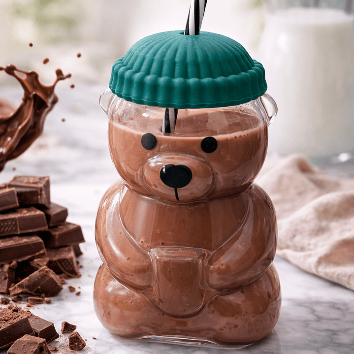 Vaso Osito con Sorbete – Vaso para Batidos, Smoothies y Leche con Chocolate | Vaso Kawaii Reutilizable 1