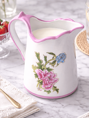 Jarra Decorativa de Cerámica Floral con Asa – Jarra Vintage para Agua, Flores o Decoración de Hogar