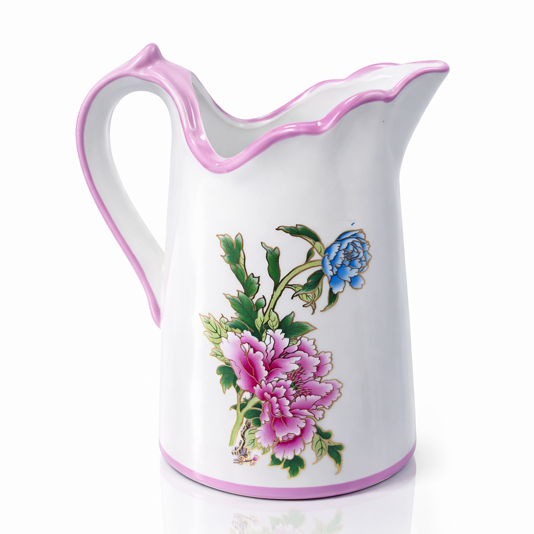 Jarra Decorativa de Cerámica Floral con Asa – Jarra Vintage para Agua, Flores o Decoración de Hogar 2