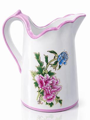 Jarra Decorativa de Cerámica Floral con Asa – Jarra Vintage para Agua, Flores o Decoración de Hogar