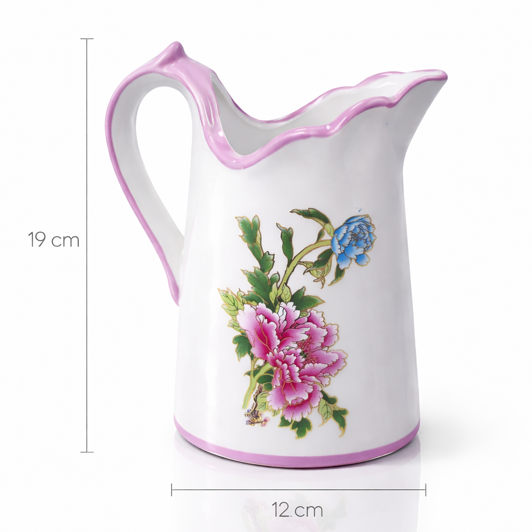 Jarra Decorativa de Cerámica Floral con Asa – Jarra Vintage para Agua, Flores o Decoración de Hogar 3