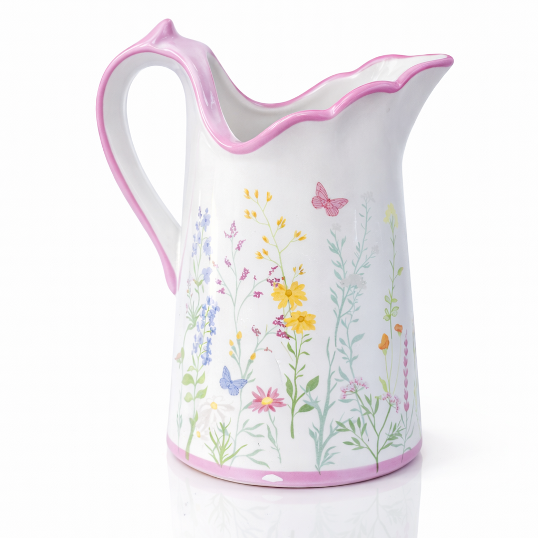 Jarra Decorativa de Cerámica Floral con Asa – Jarra Vintage para Agua, Flores o Decoración de Hogar 5