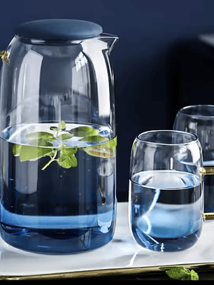 Juego de Jarra de Vidrio 1.5 L con 4 Tazas de 300 ml – Set de Jarra y Vasos de Vidrio Premium para Agua, Jugos y Bebidas