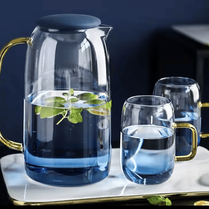 Juego de Jarra de Vidrio 1.5 L con 4 Tazas de 300 ml – Set de Jarra y Vasos de Vidrio Premium para Agua, Jugos y Bebidas 1