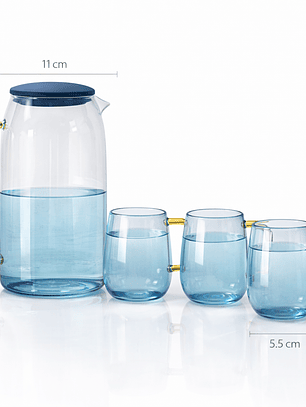 Juego de Jarra de Vidrio 1.5 L con 4 Tazas de 300 ml – Set de Jarra y Vasos de Vidrio Premium para Agua, Jugos y Bebidas
