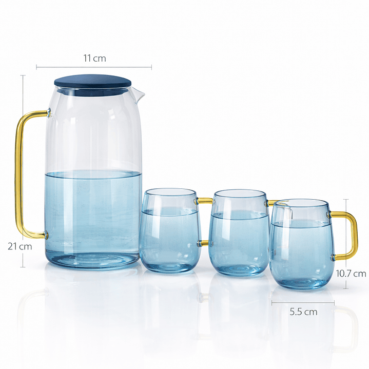 Juego de Jarra de Vidrio 1.5 L con 4 Tazas de 300 ml – Set de Jarra y Vasos de Vidrio Premium para Agua, Jugos y Bebidas 2