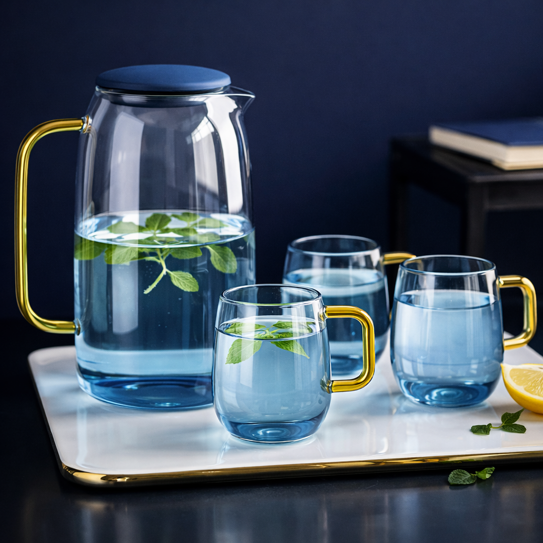 Juego de Jarra de Vidrio 1.5 L con 4 Tazas de 300 ml – Set de Jarra y Vasos de Vidrio Premium para Agua, Jugos y Bebidas 3