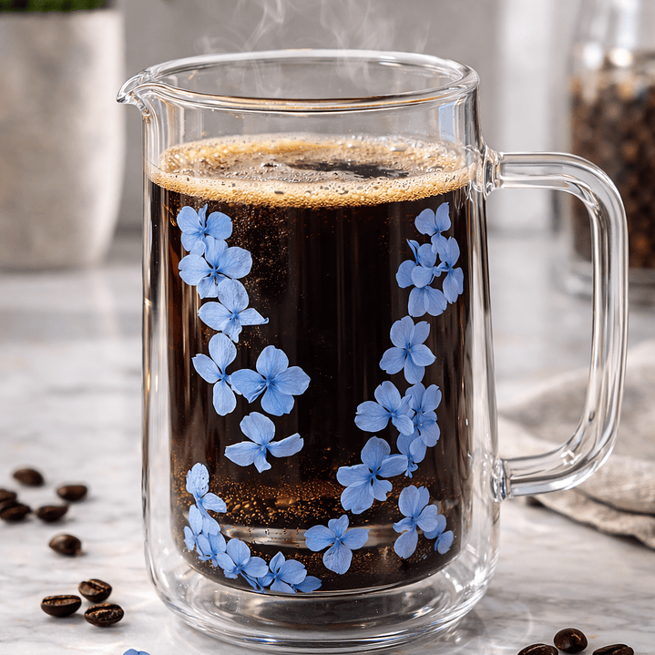 Jarra Cafetera de Vidrio Doble Pared 1 L con Flores Decorativas – Cafetera Prensa Francesa Elegante para Café o Infusiones 3