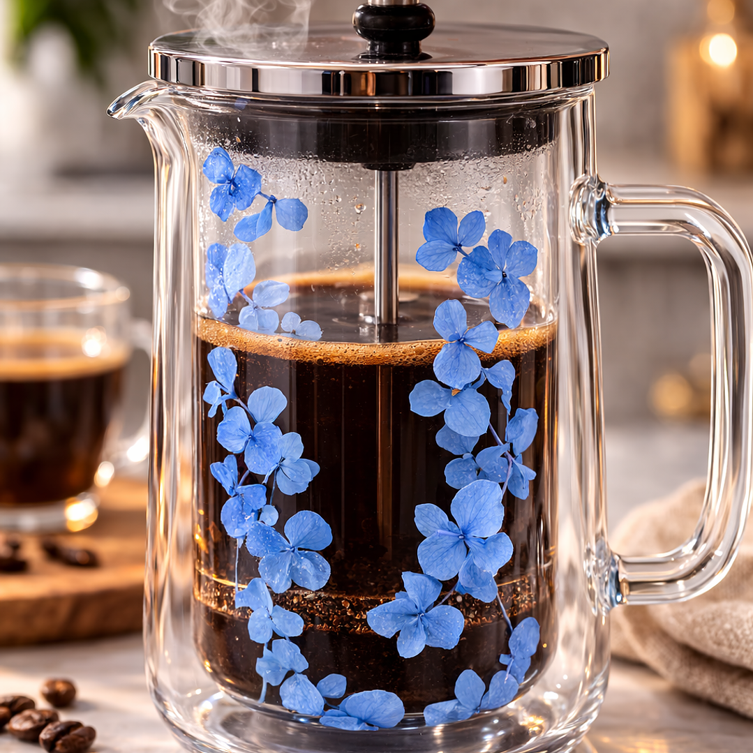 Jarra Cafetera de Vidrio Doble Pared 1 L con Flores Decorativas – Cafetera Prensa Francesa Elegante para Café o Infusiones 4
