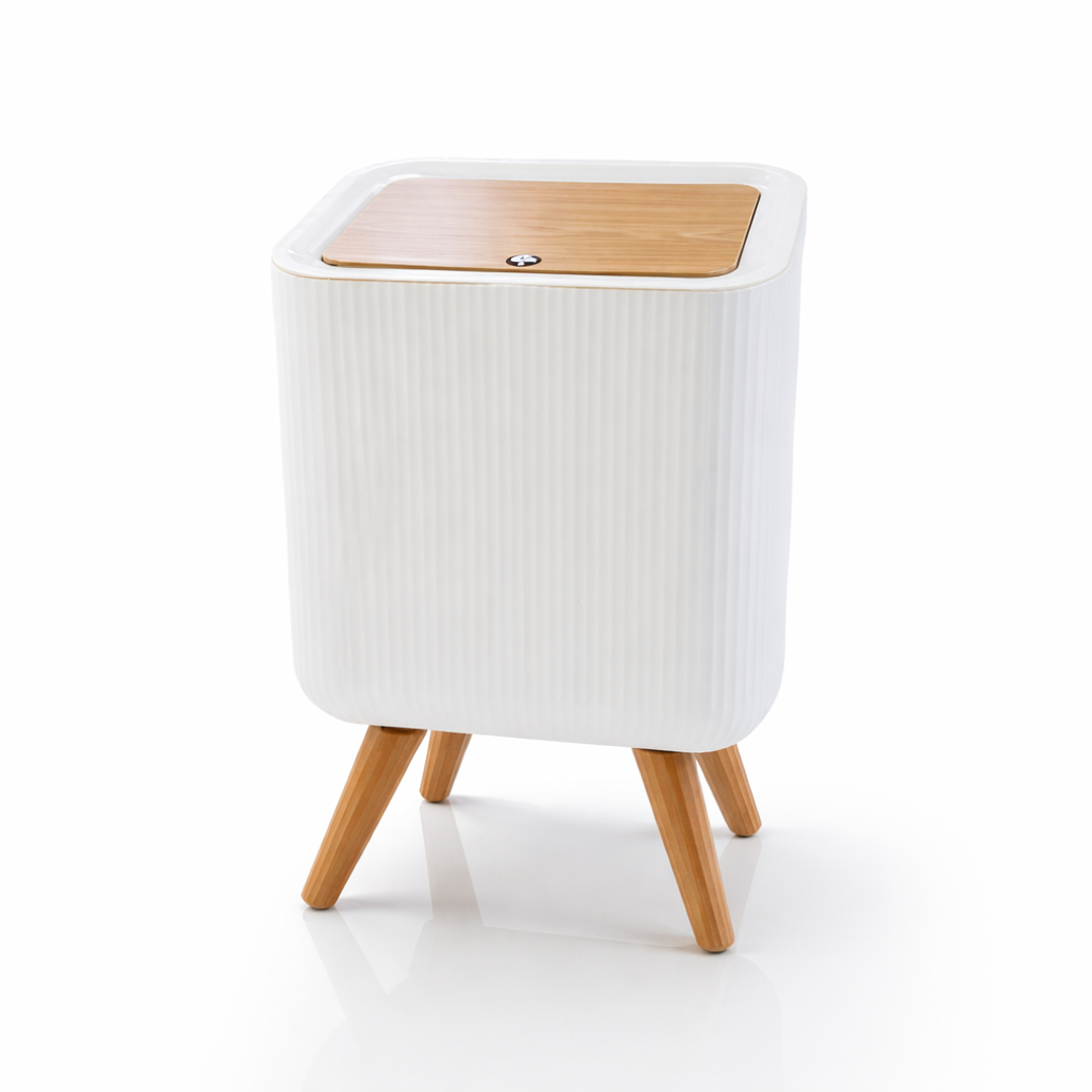 Tacho de Basura Moderno con Tapa Color Madera – Diseño Elegante para Baño y Hogar 2