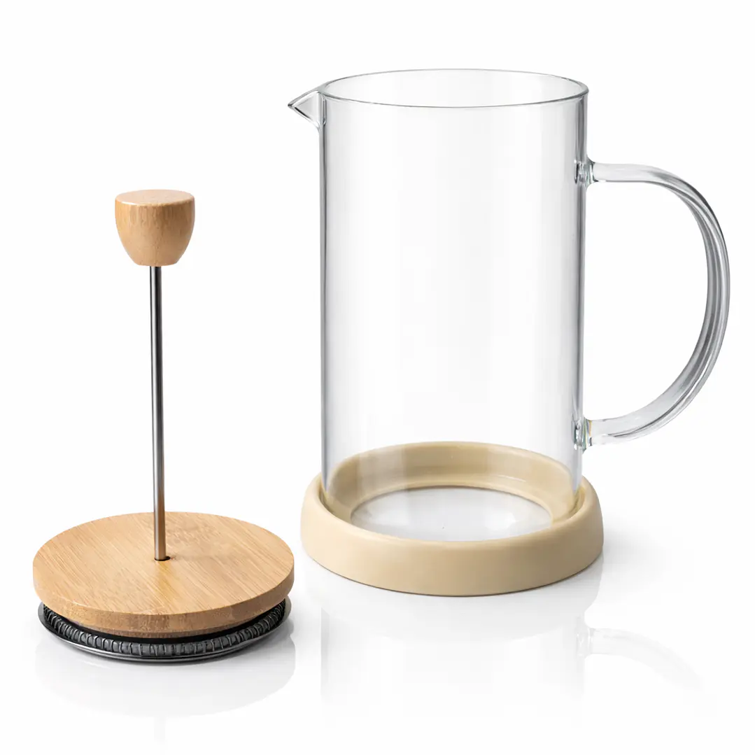 Prensa Francesa de Vidrio Borosilicato 1 Lt con Tapa de Bambú – Cafetera Manual 20 cm Premium 2