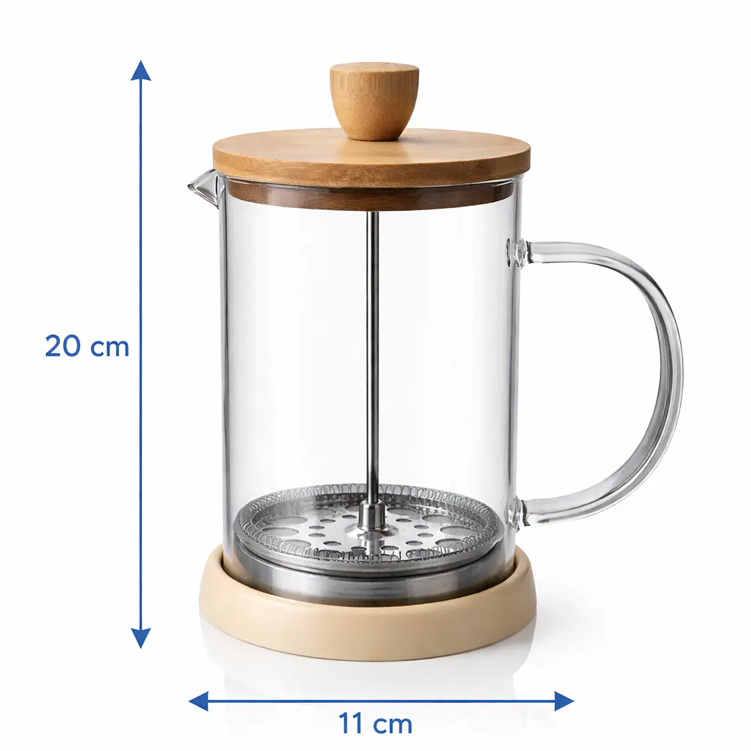Prensa Francesa de Vidrio Borosilicato 1 Lt con Tapa de Bambú – Cafetera Manual 20 cm Premium 3