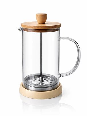 Prensa Francesa de Vidrio Borosilicato 1 Lt con Tapa de Bambú – Cafetera Manual 20 cm Premium