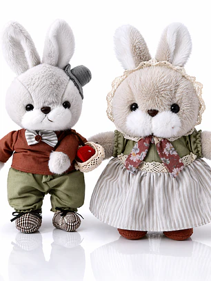 Conejos de Peluche Elegantes 32 cm – Pareja Vintage Decorativa | Regalo Romántico y Coleccionable