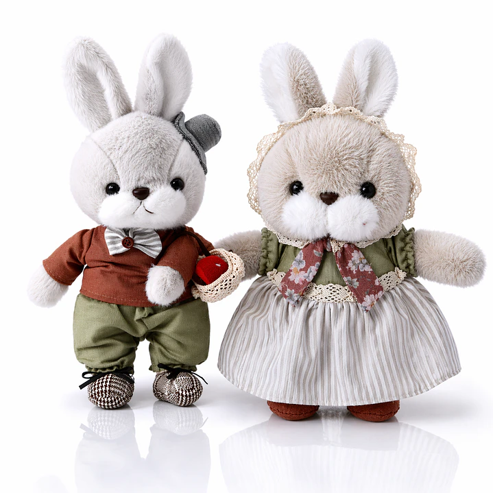 Conejos de Peluche Elegantes 32 cm – Pareja Vintage Decorativa | Regalo Romántico y Coleccionable 1