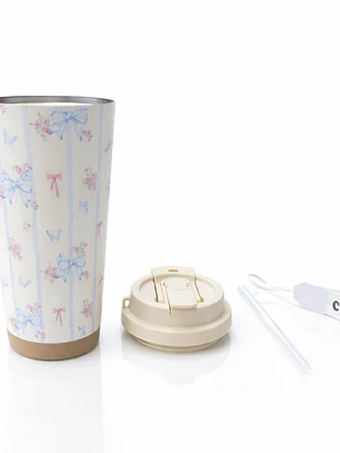 Termo Taza Premium Acero Inoxidable 316 con Tapa Hermética y Diseño Floral – Portátil con Asa “COFFEE”