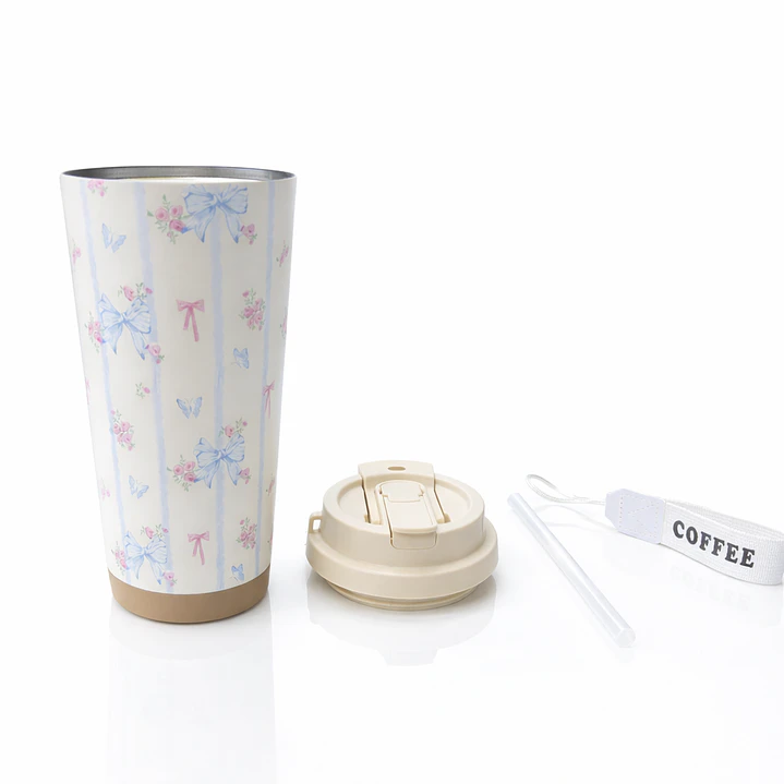 Termo Taza Premium Acero Inoxidable 316 con Tapa Hermética y Diseño Floral – Portátil con Asa “COFFEE” 2