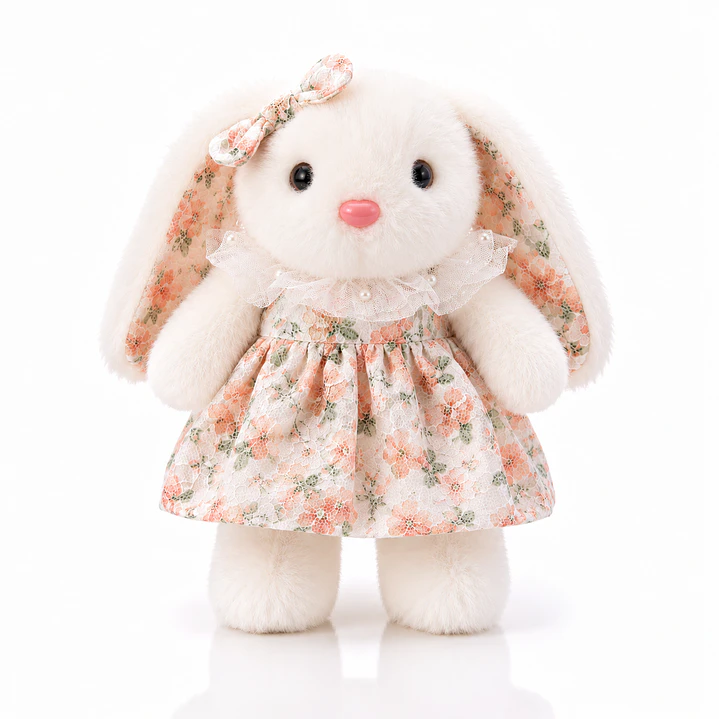 Conejita de Peluche con Vestido – Edición Floral Pastel 4