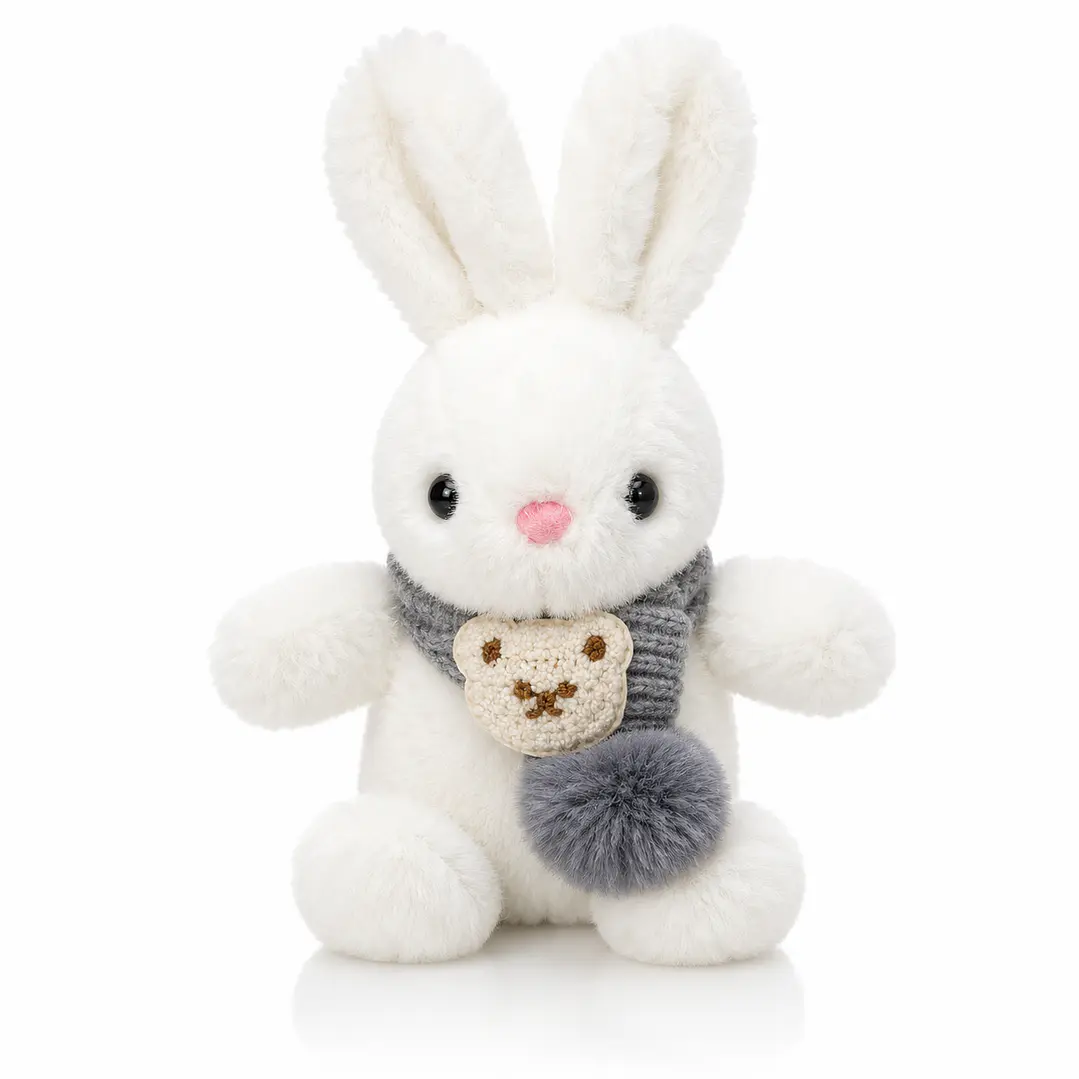 Conejo de Peluche Premium 28 cm con Bufanda Tejida – Peluche Suave Decorativo para Regalo 2