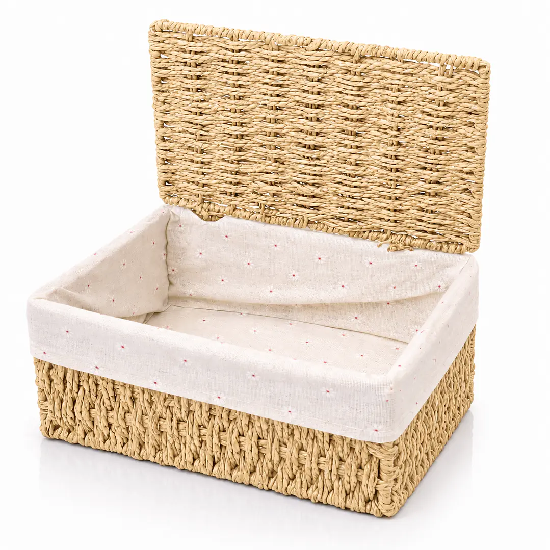 Set de 3 Cajas Organizadoras de Mimbre con Tapa | Cestos Decorativos para Hogar 9