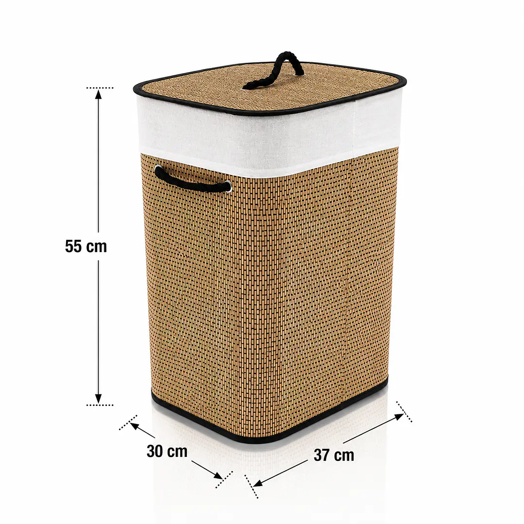 Cesto Organizador de Ropa de Bambú – 50 cm, con Tapa y Asas de Cuerda | Elegante y Resistente 5