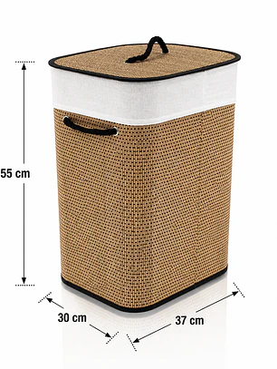 Cesto Organizador de Ropa de Bambú – 50 cm, con Tapa y Asas de Cuerda | Elegante y Resistente