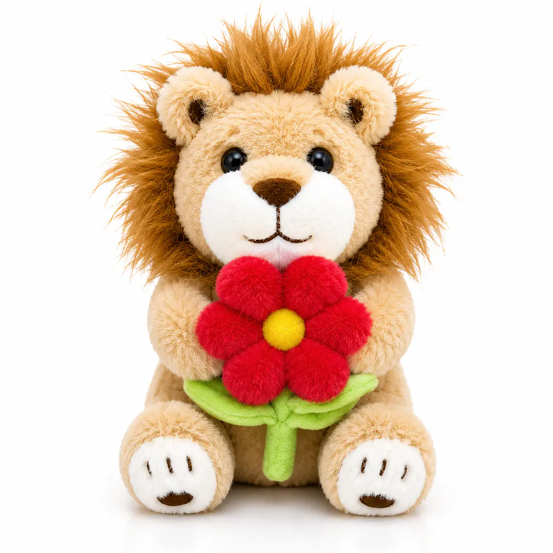 Peluche León con Flor 30 cm – León de Peluche Suave Decorativo y Regalo para Niños 1
