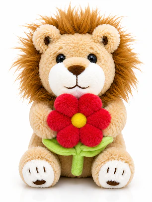 Peluche León con Flor 30 cm – León de Peluche Suave Decorativo y Regalo para Niños