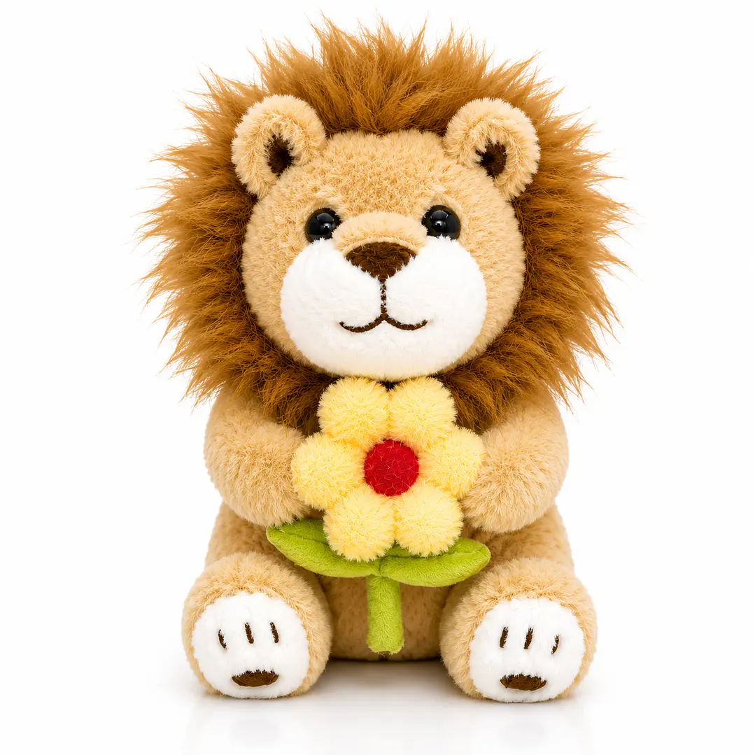 Peluche León con Flor 30 cm – León de Peluche Suave Decorativo y Regalo para Niños 2