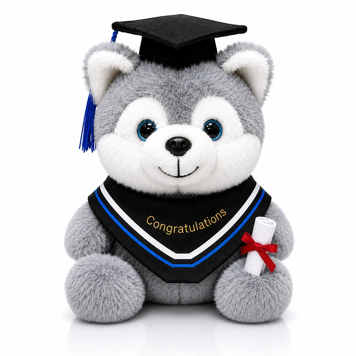 Peluche Husky de Graduación 20 cm – Peluche de Graduado con Diploma para Regalo y Recuerdo Especial 1
