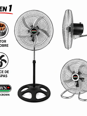 Ventilador 18 “ 3 en 1 Crown – Potencia y frescura garantizada- Galvanizado 