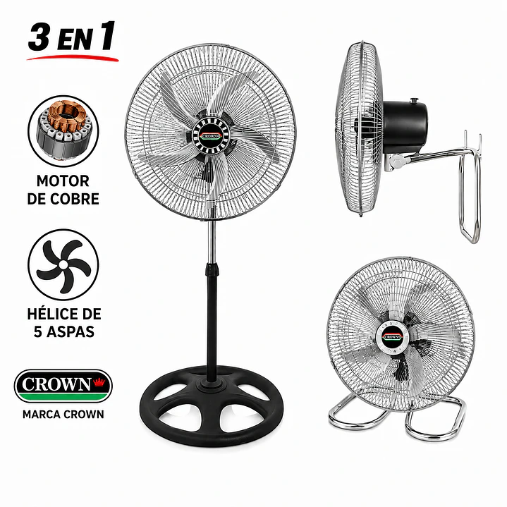 Ventilador 18 “ 3 en 1 Crown – Potencia y frescura garantizada- Galvanizado  2