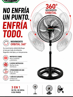 Ventilador de Pie Crown Orbital 3 en 1 – Potente, Silencioso y Ajustable