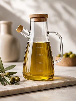 Set de Aceitera y Vinagrera de Vidrio con Medidor (1 litro, 2 Piezas)