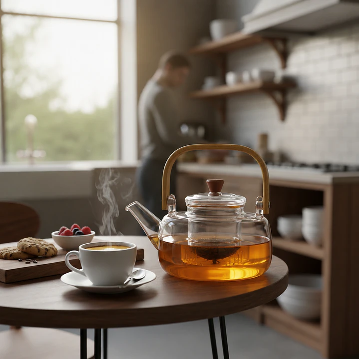 Tetera de Vidrio Borosilicato con Asa de bambú  – 1200ml Diseño Elegante-  5