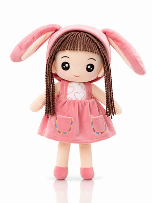 Muñeca de Tela Suave 30 cm – Muñeca Infantil Tierna con Vestido Rosado y Detalles Encantadores