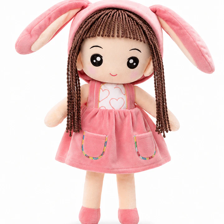 Muñeca de Tela Suave 30 cm – Muñeca Infantil Tierna con Vestido Rosado y Detalles Encantadores 1